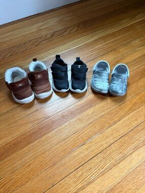 Lot of 3 baby shoes - Nike sneakers, fuzzy boots, Rugged Shark sandals